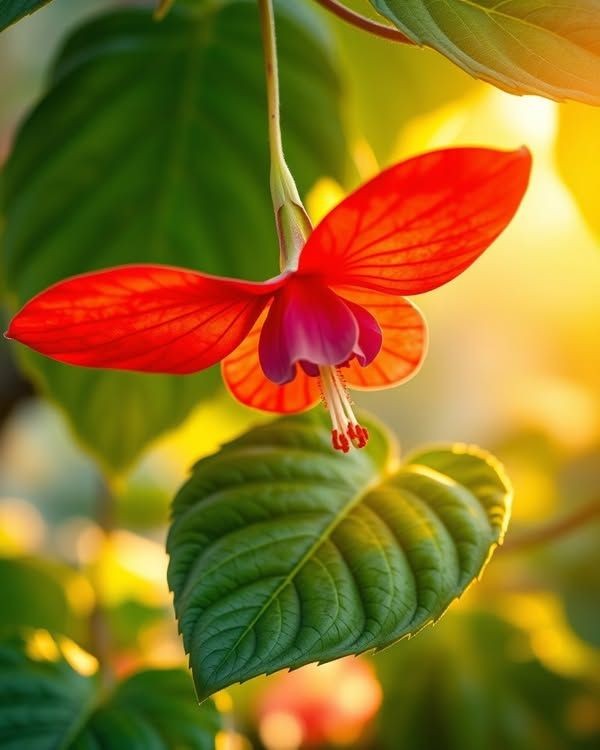 Naturepathway's tweet photo. "A vibrant fuchsia flower illuminated by the golden rays of the setting sun, showcasing nature’s intricate beauty. 🌺✨ #FuchsiaFlower #GoldenHourGlow #BotanicalElegance #NatureInBloom #RadiantCharm" https://t.co/74ijdSOD5Q