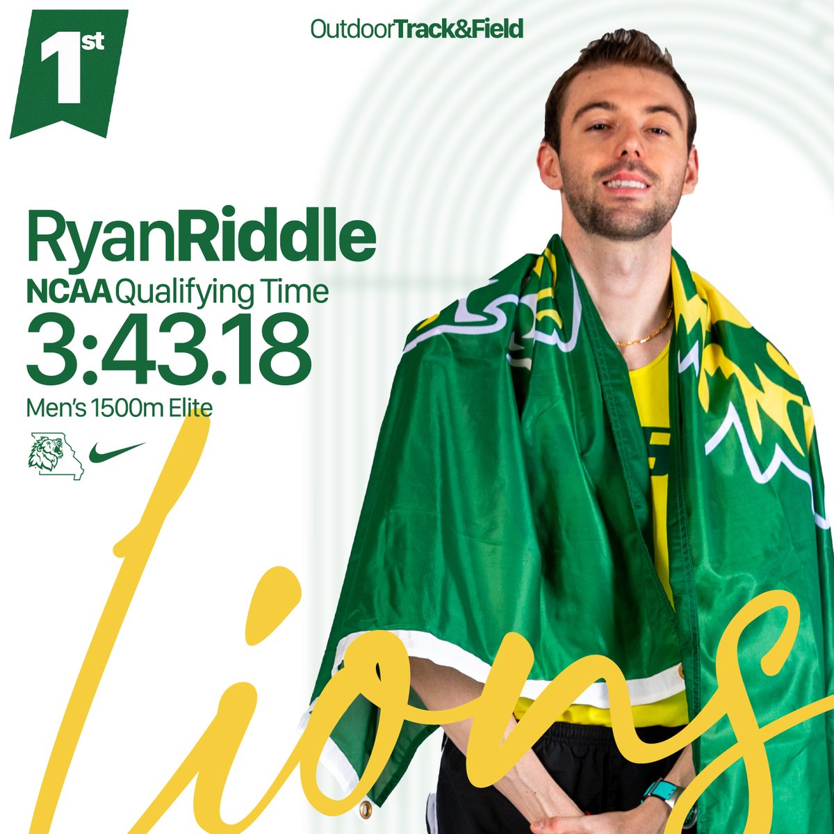 🚨 SCHOOL RECORD 🚨

Ryan Riddle does it AGAIN! Shatters his own MSSU record in the men's 1500m with a 1st place finish and an NCAA Qualifying Time of 3:43.18! 🦁