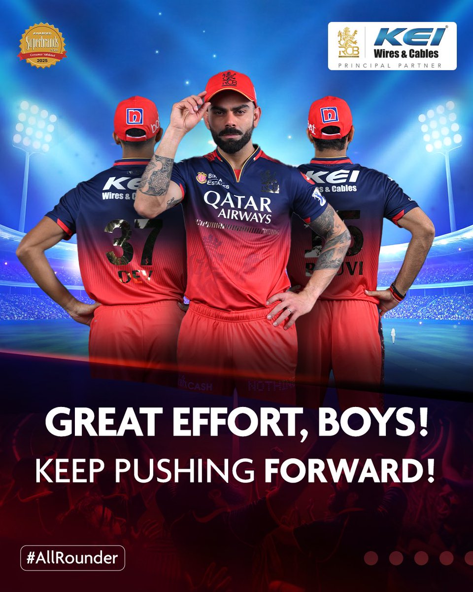 keicable's tweet photo. Victory isn't always measured by the score.
Passion and dedication shine brighter than any victory. Keep shining, team!π
#AllRounders #SafetyInsideOut #MatchOfSafety #TataIPL #Cricket #KEI #RCB #RCBvsPBKS
#principalpartner https://t.co/8FBLYTubmf