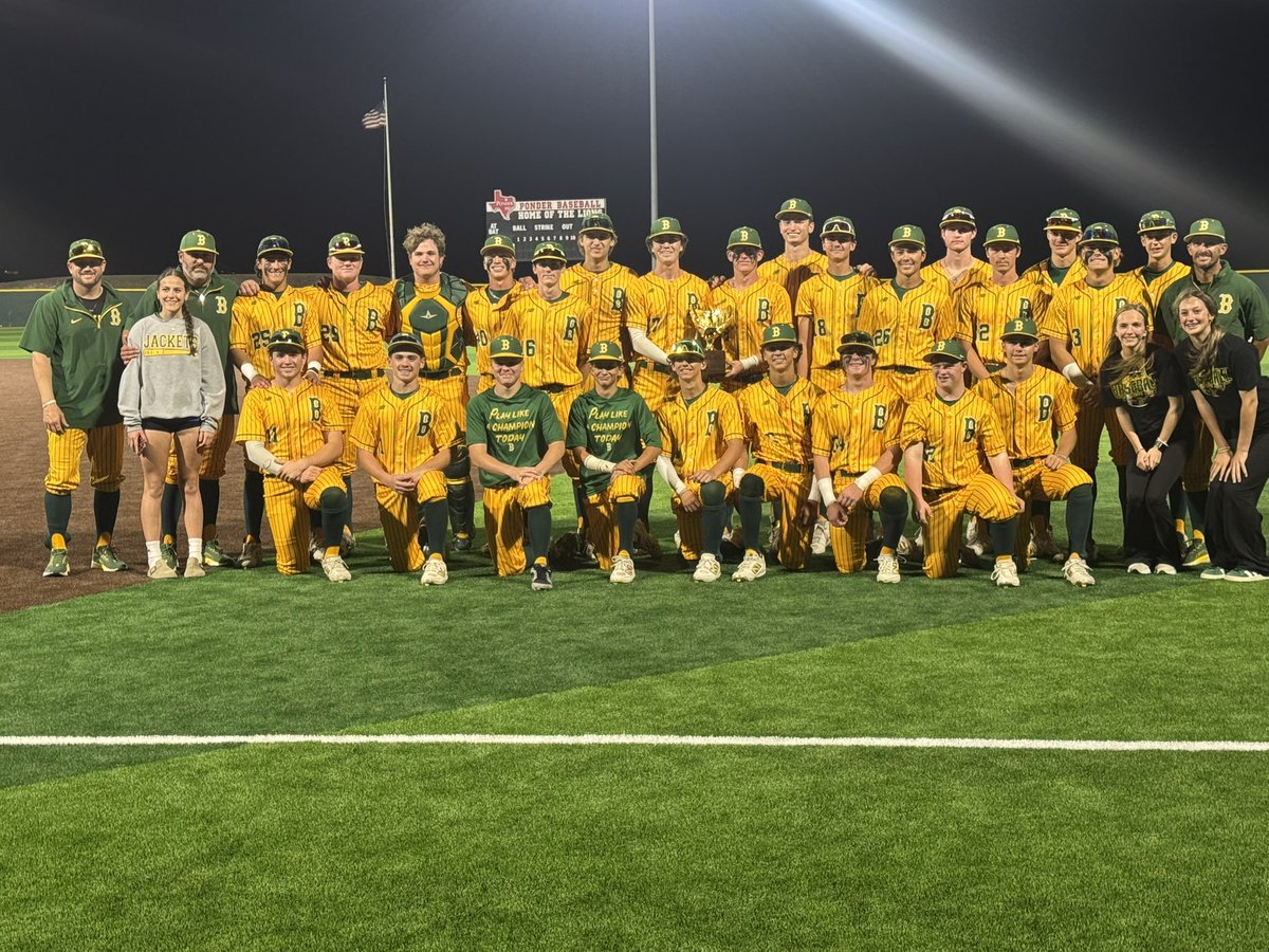 BOYD YELLOWJACKET BASEBALL (@boydjacketbsb) on Twitter photo For the 5th year in a row, the Jackets are District Champions! Jackets finish sweep over Ponder with 11-0 win!
W: <a href="/_ElijahWebber_/">Elijah Webber</a> 3ip, 2H, 4K
2B: <a href="/kclary_23/">Keelan Clary</a>
HR: <a href="/ColtonPatton_40/">Colton Patton</a>
Record 23-3, District 10-0
<a href="/3ATxHsBaseball/">3ATxHsBaseball</a> For the 5th year in a row, the Jackets are District Champions! Jackets finish sweep over Ponder with 11-0 win!
W: <a href="/_ElijahWebber_/">Elijah Webber</a> 3ip, 2H, 4K
2B: <a href="/kclary_23/">Keelan Clary</a>
HR: <a href="/ColtonPatton_40/">Colton Patton</a>
Record 23-3, District 10-0
<a href="/3ATxHsBaseball/">3ATxHsBaseball</a>