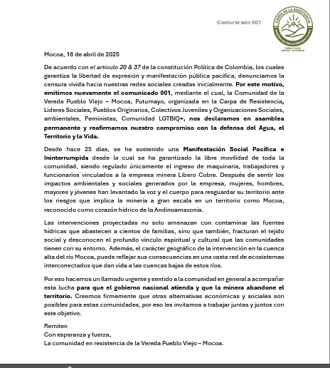 🚨 ¡Nos intentaron silenciar, pero seguimos aquí! 🚨

Nuestro perfil de facebook fue reportado, sin embargo, nuestra voz no se apaga. Reiteramos públicamente nuestro compromiso con la Defensa  del agua, el territorio y la vida. ✊💧🌱

No más extractivismo! #FueraLiberoCobre