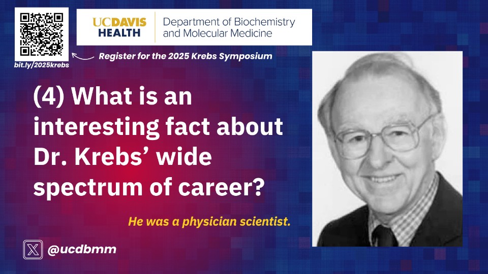 Will you join us for the 2025 Krebs Symposium on 05.23.25❓️ Enjoy the weekly trivia Q&amp;As on Dr. Edwin Krebs, and register at bit.ly/2025krebs 🧬🔬👩‍🔬👨‍🔬  #UCDavisSOM #UCDavisBMM #KrebsSymposium #GenomeResearch #NobelPrize #EdwinKrebs #BiochemIsMyJam