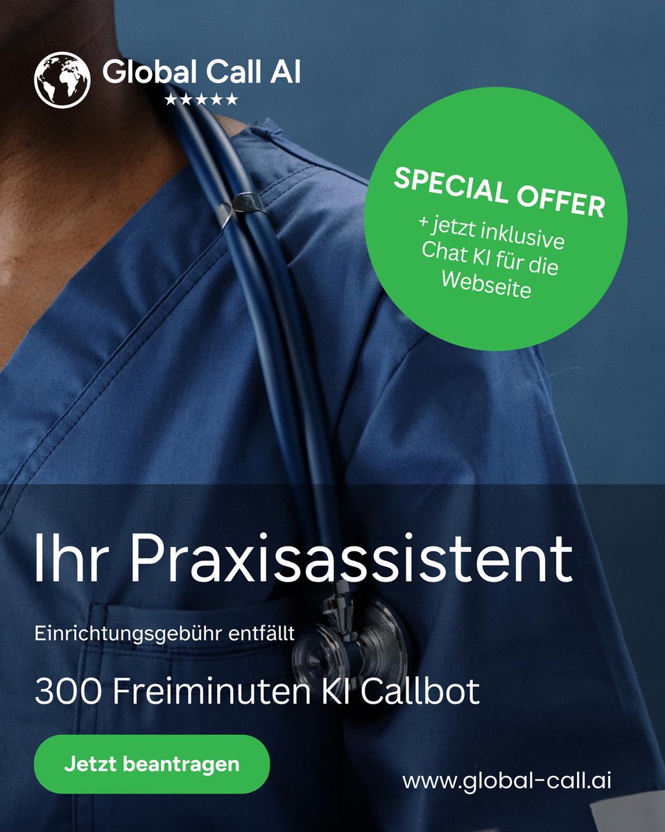 🌐 Global Call AI – Ihre smarte Telefonassistenz für die Arztpraxis

#Arztpraxis #Praxismarketing #Telefonassistenz #KIinDerMedizin #Praxisorganisation #Patientenzufriedenheit #DigitalHealth #MedTech #Praxisalltag #GlobalCallAI