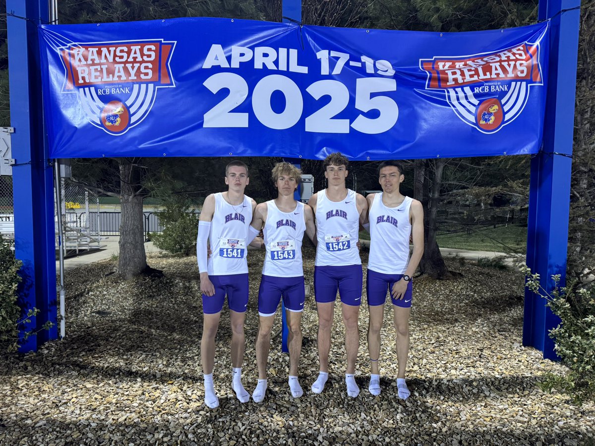 BLAIR Track & Field (@blairtrackteam) on Twitter photo The boys 4x400 Meter Relay run a season best 3:29.11…moving them to 10th on our Top Ten Charts!!
Great job Colin, Declan, Chase and Hayden!!
#BlairBears #KURelays <a href="/KU_Relays/">Kansas Relays</a>
<a href="/BHSBlair/">Blair High School</a> <a href="/EntPubSports/">Washington County Enterprise Sports</a> The boys 4x400 Meter Relay run a season best 3:29.11…moving them to 10th on our Top Ten Charts!!
Great job Colin, Declan, Chase and Hayden!!
#BlairBears #KURelays <a href="/KU_Relays/">Kansas Relays</a>
<a href="/BHSBlair/">Blair High School</a> <a href="/EntPubSports/">Washington County Enterprise Sports</a>