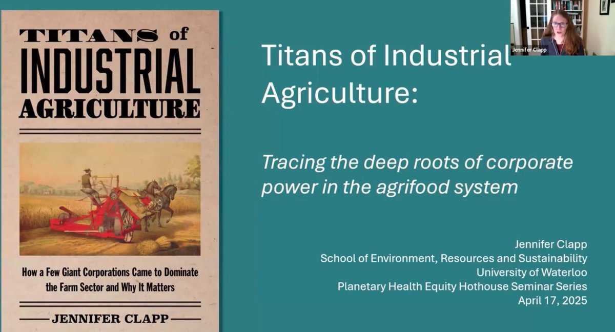 Grateful to #JenniferClapp 4 joining our Saving the World webinar &amp; share insights from her book The Titans of Industrial Agriculture. We unpacked how powerful firms frame contestation as innovation &amp; use tech to build resistance rather than resilience.
 shorturl.at/G4pey