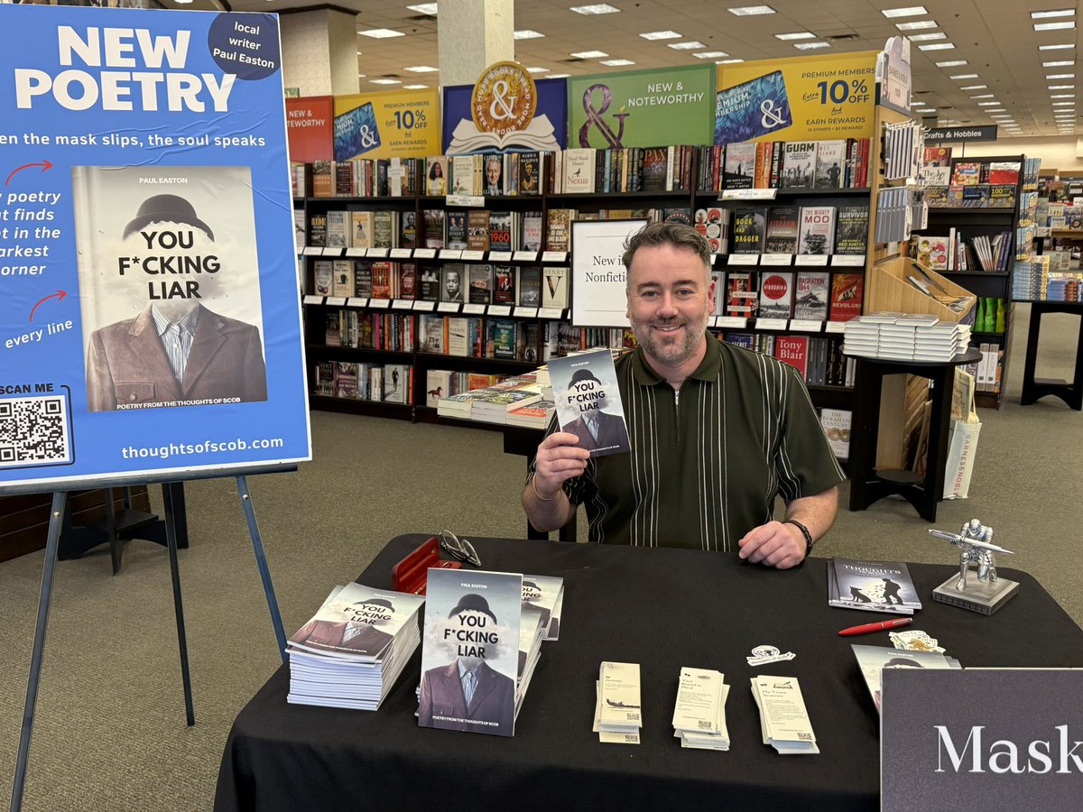 thoughtsofscob's tweet photo. Big bucket list item checked off today. First book signing for my latest poetry book “You F*cking Liar”

Get your copy today - https://t.co/c94SpQo4DY https://t.co/bYR9eZiX9l