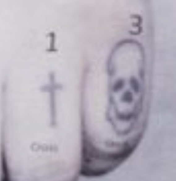 trissywo's tweet photo. @devonte601 @realDonaldTrump I agree that the skull (calavera in Spanish C=3rd letter of alphabet) is a little abstract but it’s a common MS13 pattern as stated by experts on gangs. It’s definitely an MS13 tattoo. https://t.co/Kg0fhNT4Zb