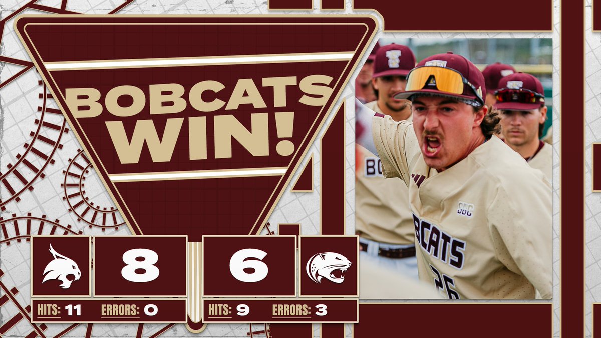 TxStateBaseball's tweet photo. Even up the series!
#EatEmUp #SlamMarcos #BobcatsWin https://t.co/NoN3r1JHSN