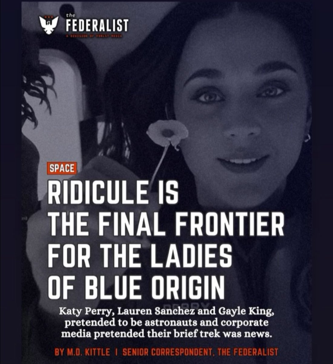 StarrAli001's tweet photo. The all-women Blue Origin crew was a joke. #AstroNots
Katy Perry, Lauren Sanchez and Gayle King, pretended to be astronauts and corporate media pretended their brief trek was news.
Great article. โฌ๏ธ https://t.co/y01fJP6CIU