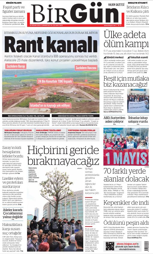 Rant Kanalı

İstanbul’un suyuna, nefesine göz koyanlar dur durak bilmiyor

Kentin felaketi olacak Kanal İstanbul’a İBB operasyonu sonrası hız verildi. Alelacele 23 ihale düzenlendi, lüks konut projeleri yükselmeye başladı

Bugünün BirGün’ü

birgun.net/haber/kanal-ad…