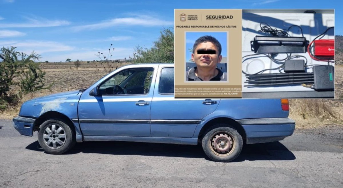 AztecaNoticias's tweet photo. #Edomex | Conductor ‘vistió' carro como patrulla para evitar el tráfico y desata #persecución.
El hombre de 31 años se hizo pasar por #policía al colocar luces estroboscópicas en el automóvil.
Traía también un #inhibidor de señal.
https://t.co/UJkUNiSWzB https://t.co/ygBwlwG0O2