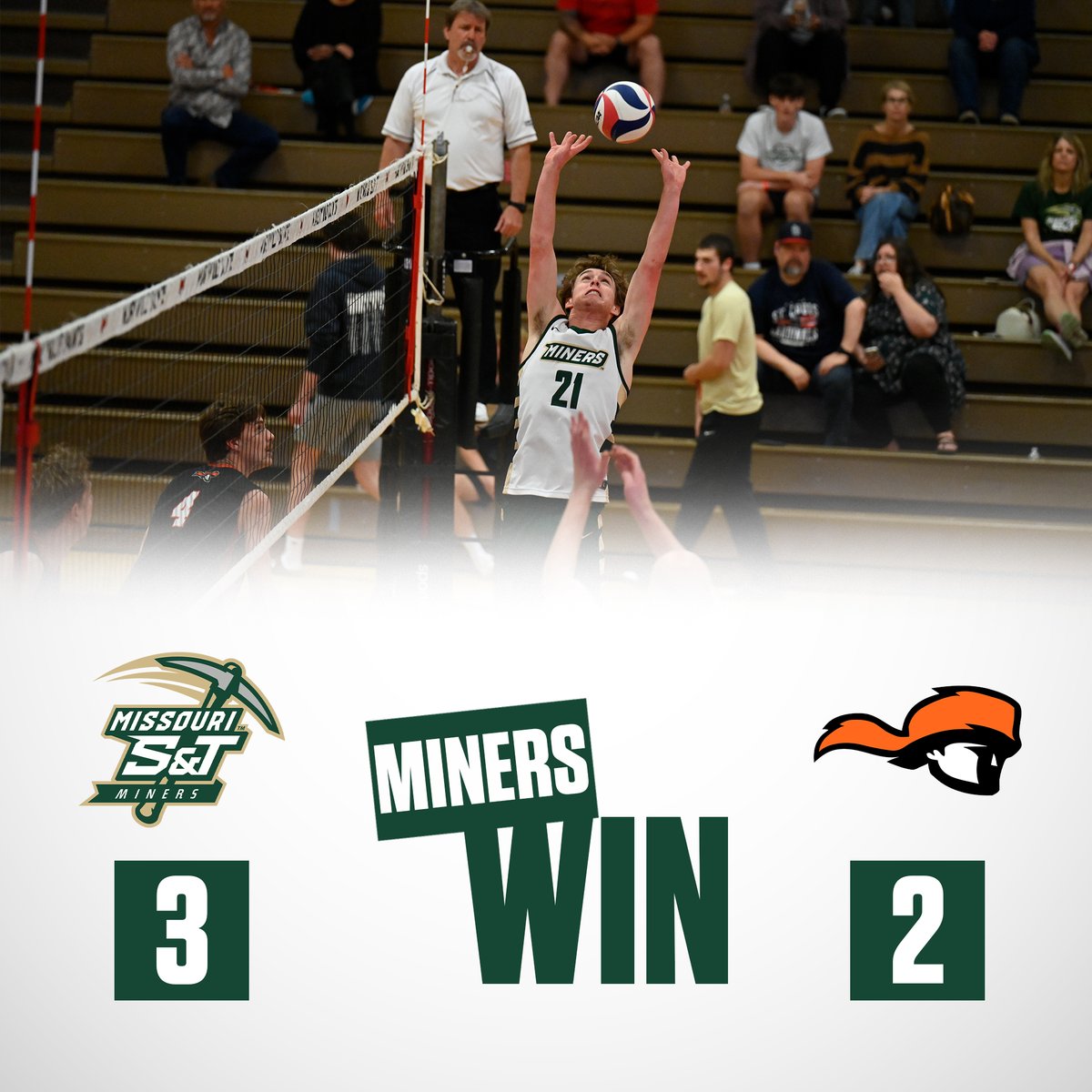 Miners defeat #3 Tusculum in the first reverse sweep in program history! Round 2 vs Maryville tomorrow at 1pm!

#minerpride #IVAchampionships