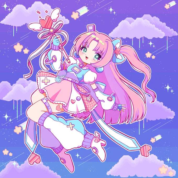 ゲーミング魔法少女ちゃん#1日何枚か#illustration#ゆめかわレトロ 
