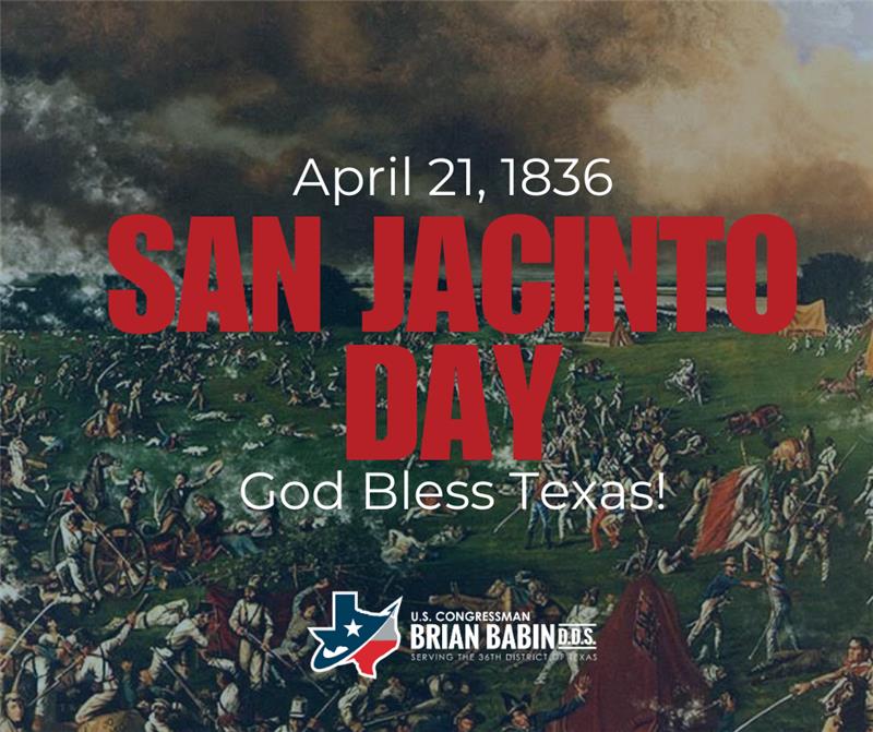RepBrianBabin's tweet photo. Today in history, brave Texians won a victory in just eighteen minutes over Mexican forces at the Battle of San Jacinto, fought right here in #TX36. Their courage secured our freedom and built the Lone Star Republic. God bless Texas! https://t.co/kbsq37RPBM