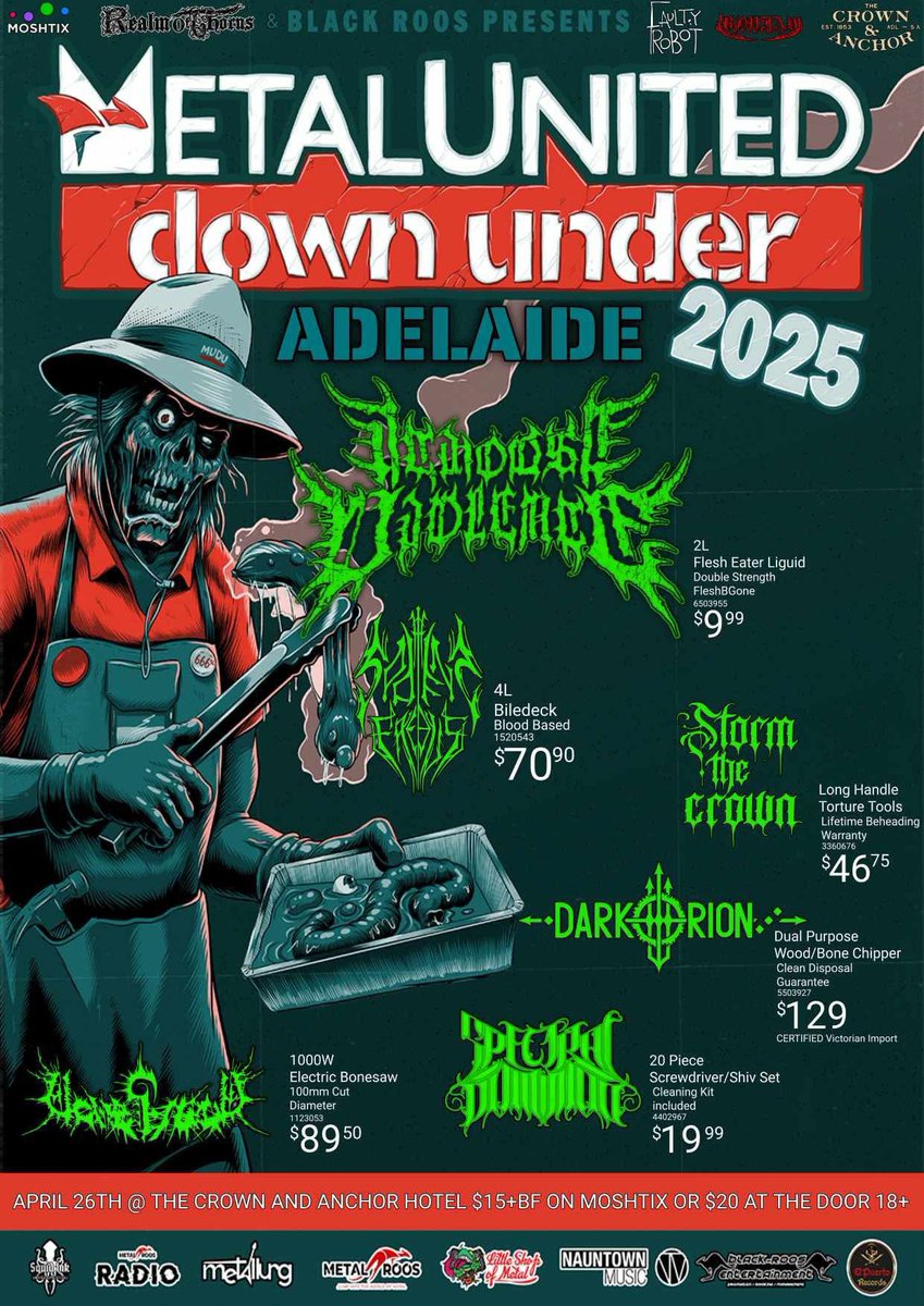 SpectralDomini1's tweet photo. Our 2025 live slate so far…
Metal United Down Under 2025 Adelaide, Saturday April 26th — Metal to the Grave, Saturday May 3rd — The Ritual, Friday June 13th — Realm of Horrors, Friday October 31st https://t.co/nua8omI0Vq