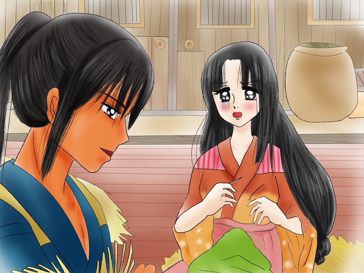 「昔のイラスト紹介 福娘童話集昔話4 「雪女」8   あらすじ)お雪の横顔を見てい」|愛ちん（ゆめみ愛）のイラスト