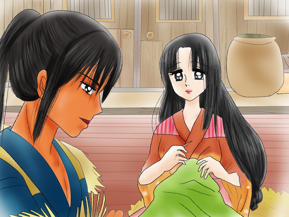 「昔のイラスト紹介 福娘童話集昔話4 「雪女」8   あらすじ)お雪の横顔を見てい」|愛ちん（ゆめみ愛）のイラスト