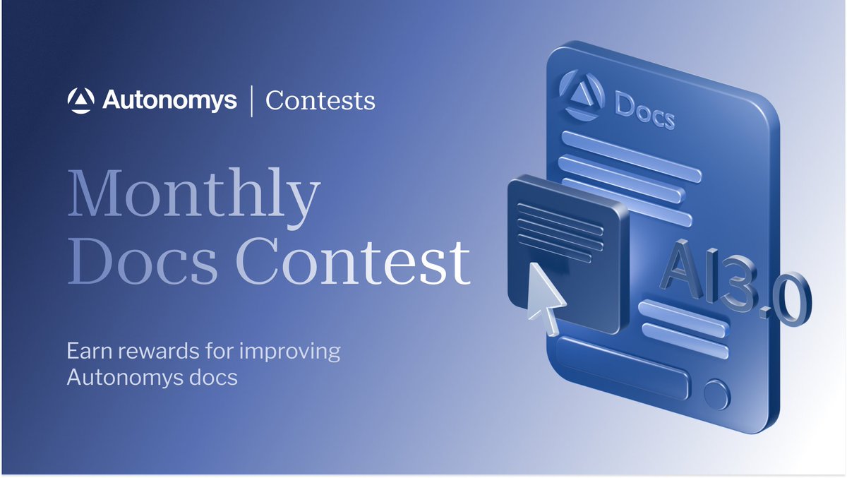 everyoung1991's tweet photo. 1/
Did you know?
@AutonomysNet runs a Monthly Docs Contest to reward contributors who improve the official docs!
Clarify technical flows, enhance onboarding guides, or solve open issues—your input matters.
#Autonomys #SubspaceNetwork #AI3 #opensource #deAI https://t.co/GByW11bju7