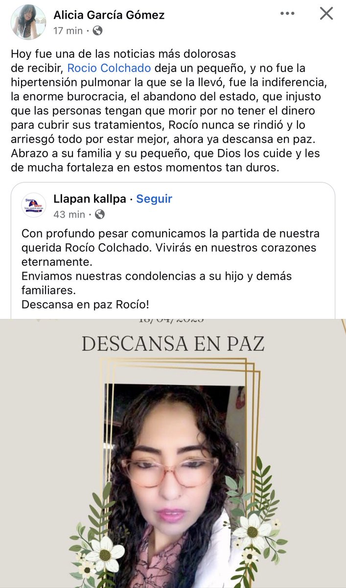 ronaldgamarra's tweet photo. Como dice Alicia, No fue la hipertensión pulmonar la que se llevó a Rocío Colchado… “fue la indiferencia, la enorme burocracia, el abandono del estado”. Qué injusto! https://t.co/M6UXsaEHSV