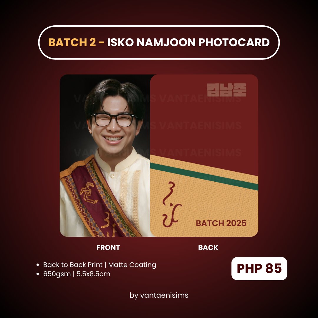 WTS LFB PH GO | Interest check | IC help rt / BTS ph

[PRE-ORDER] ⚠️BATCH 2 

ISKO NAMJOON PHOTOCARD
Price: PHP 85 + pf + lsf
PO Period: April 19-25, 2025

DOP: Pay as you order basis once push
ETA: 10-12 days after Cut off / Earlier

Opening 10 slots to push

Comment mine + qty