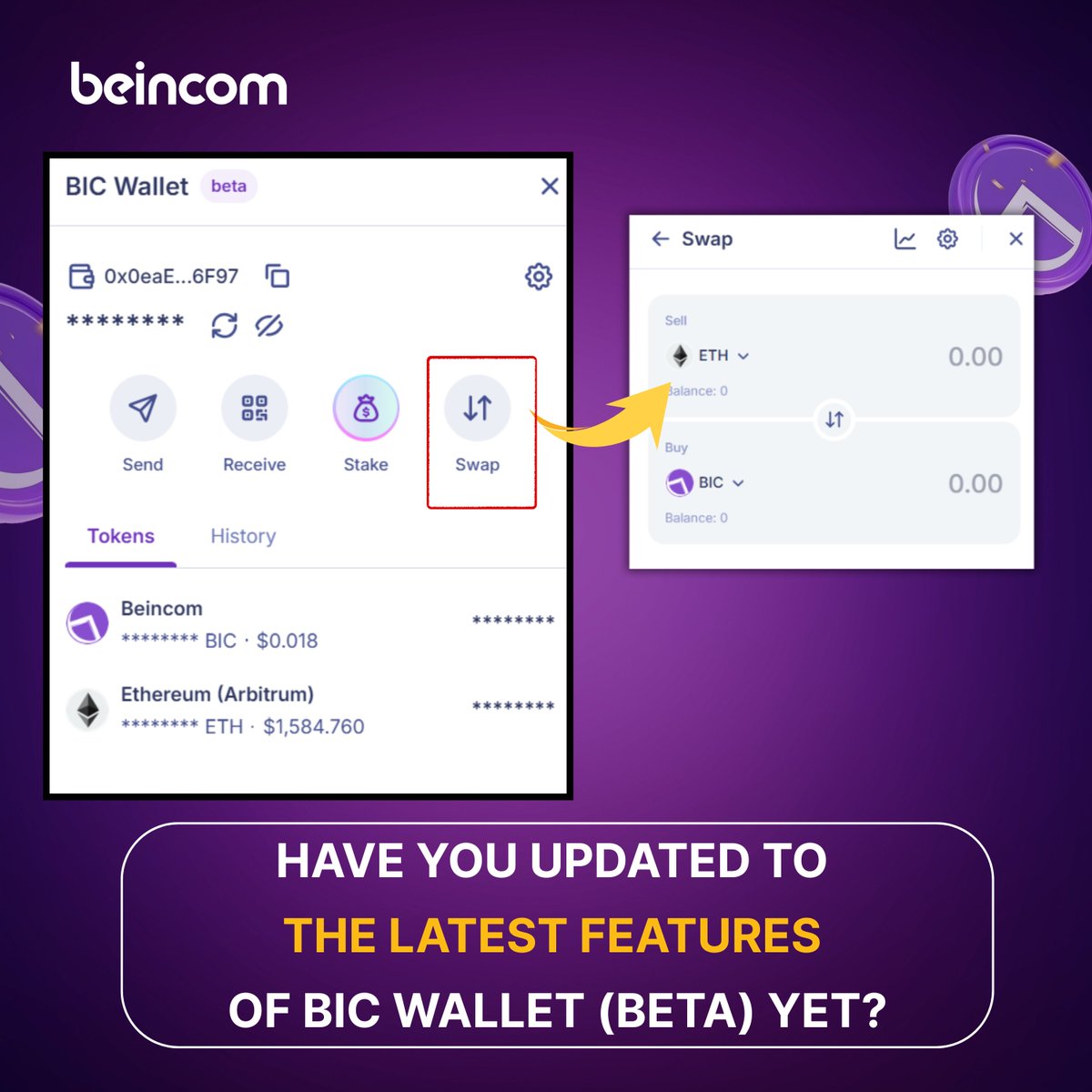 BeincomOfficial's tweet photo. 🔥 Top 3 Latest Updates from BIC Wallet (Beta) – Smoother, Smarter, and More Convenient!
Have you noticed anything new on BIC Wallet (Beta) lately? 👀

Beincom has quietly rolled out a few exciting new features to make your wallet experience easier, faster, and more convenient than ever.

Here are 3 key updates you won’t want to miss:

🪙 Ethereum (ETH) Integration

You can now easily check your balance, send, and receive ETH directly within BIC Wallet (Beta). This integration not only expands the wallet's capabilities but also supports more flexible and comprehensive digital asset management in the Web3 ecosystem.

🔄 Built-in ETH/$BIC Swap Feature

With the new Swap feature built right into the wallet, you can seamlessly exchange ETH and $BIC without ever leaving the app. The process is optimized for speed, security, and user-friendliness. 👉 Check out the detailed guide on how to use Swap here.
https://t.co/0fvpoUxZmQ

📊 Real-Time ETH/$BIC Price Chart

 Inside the Swap interface, you can now view real-time, intuitive price charts for the ETH/$BIC trading pair. This helps you stay on top of market changes and make better, more timely trading decisions.

✨ With these updates, BIC Wallet (Beta) is becoming an all-in-one tool that empowers users to manage and monitor BIC/ETH more effectively within the Beincom ecosystem.

📲 BIC Wallet is now available on both web browsers and Android. Update now and explore BIC Wallet (Beta) today so you won’t miss out on these powerful new features!
#Beincom #BICToken #BICWallet