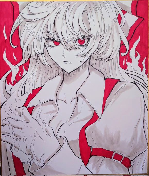 #東方Project #藤原妹紅 手描き色紙 