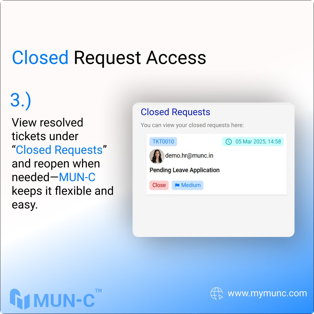 mun_c1's tweet photo. Raise a ticket, resolve it faster—MUN-C keeps support simple. 🛠️
No messy email threads. No confusion. Just clear, organized help, right where you work.
Smart support starts here. 💡
.
.
.

#entrepreneurship #technology #Future #MUNC #management #innovations #Noida #Kasper #BMS https://t.co/RHQ3M4W7n0