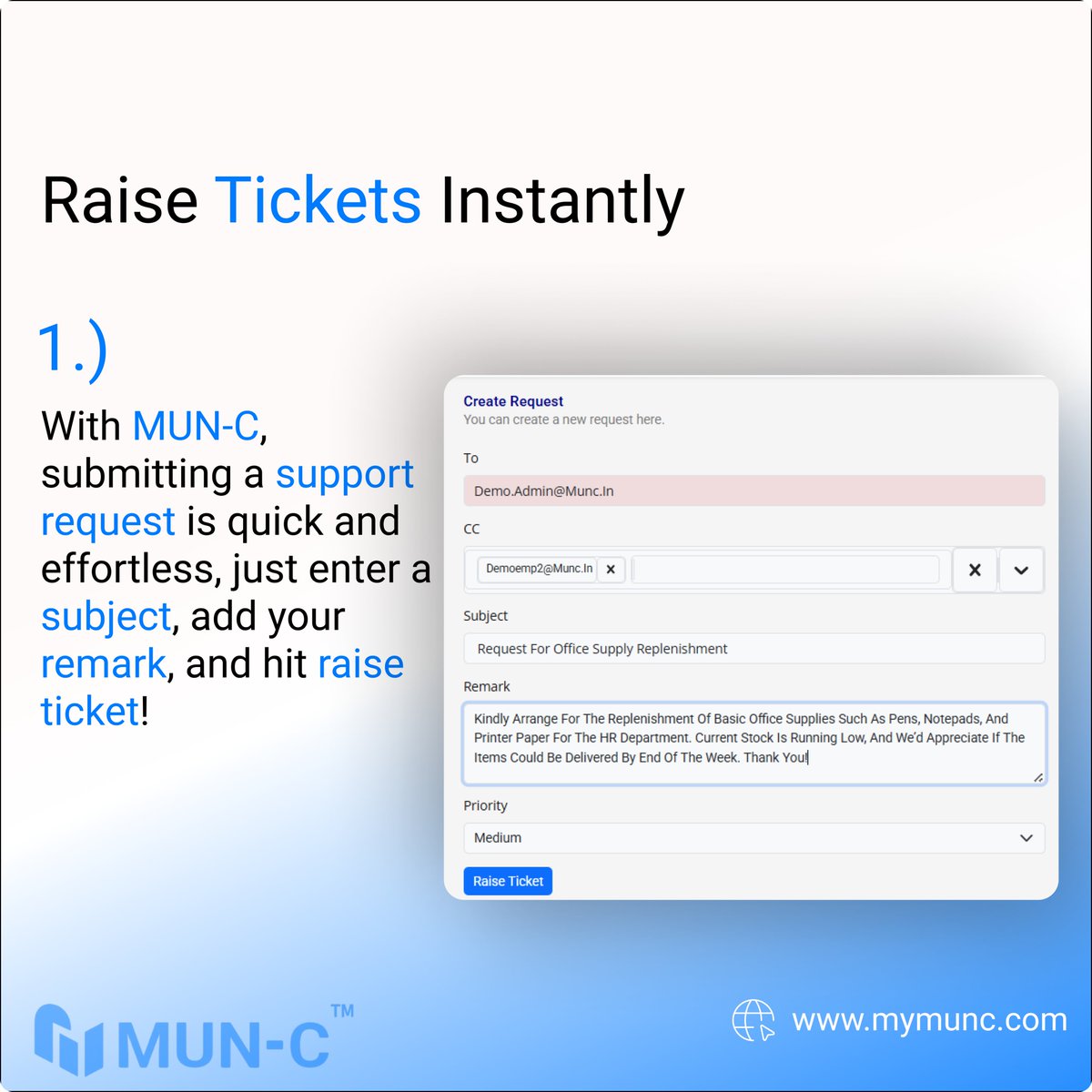 mun_c1's tweet photo. Raise a ticket, resolve it faster—MUN-C keeps support simple. 🛠️
No messy email threads. No confusion. Just clear, organized help, right where you work.
Smart support starts here. 💡
.
.
.

#entrepreneurship #technology #Future #MUNC #management #innovations #Noida #Kasper #BMS https://t.co/RHQ3M4W7n0