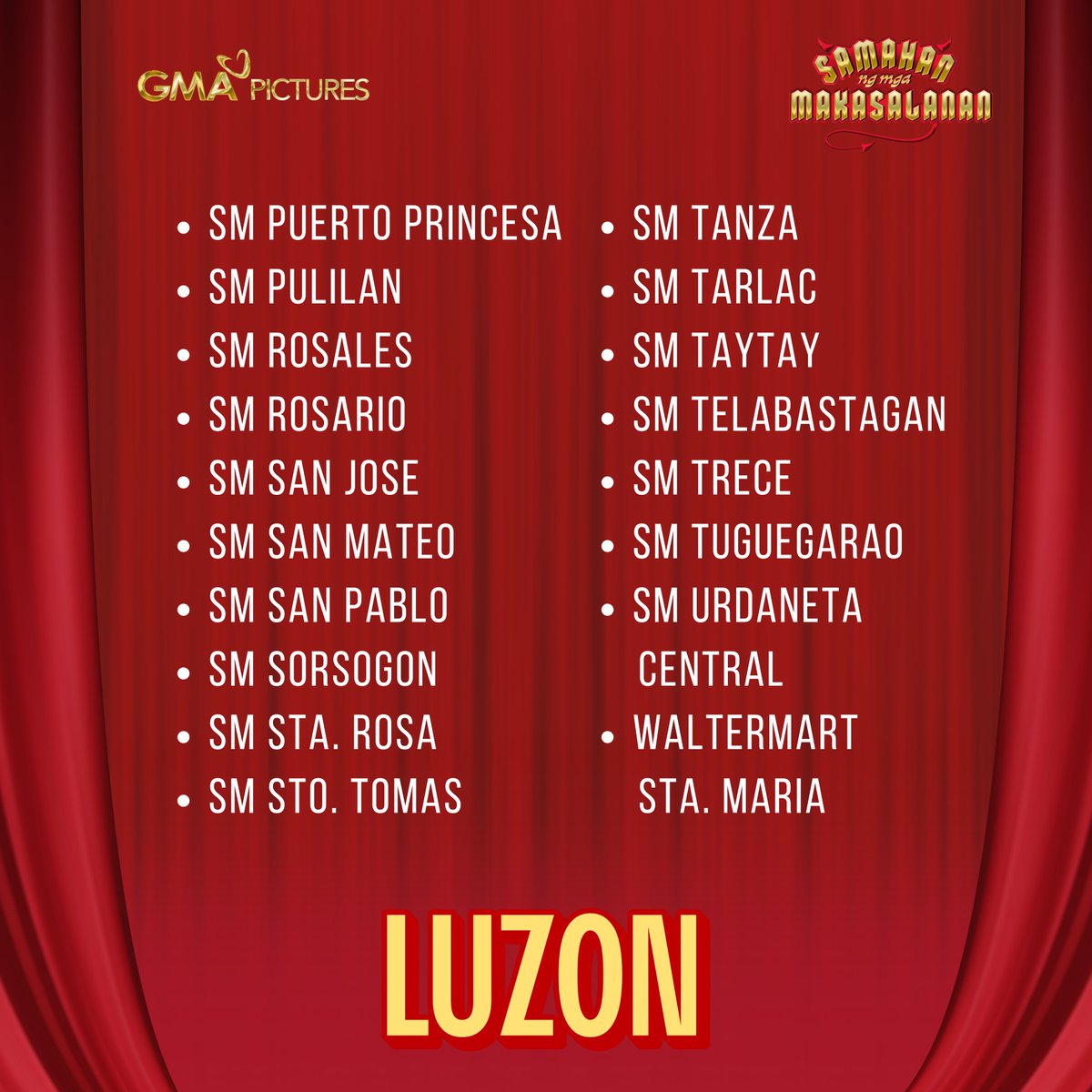 BUKAS NA ANG MGA SINEHAN! 🎥🍿

Mabibili na ng tickets ng 'Samahan Ng Mga Makasalanan' simula ngayon, April 19!

Huwag nang magpahuli! Yayain na ang buong pamilya't barkada!

BUY YOUR TICKETS HERE:
facebook.com/share/p/1QGcbb…