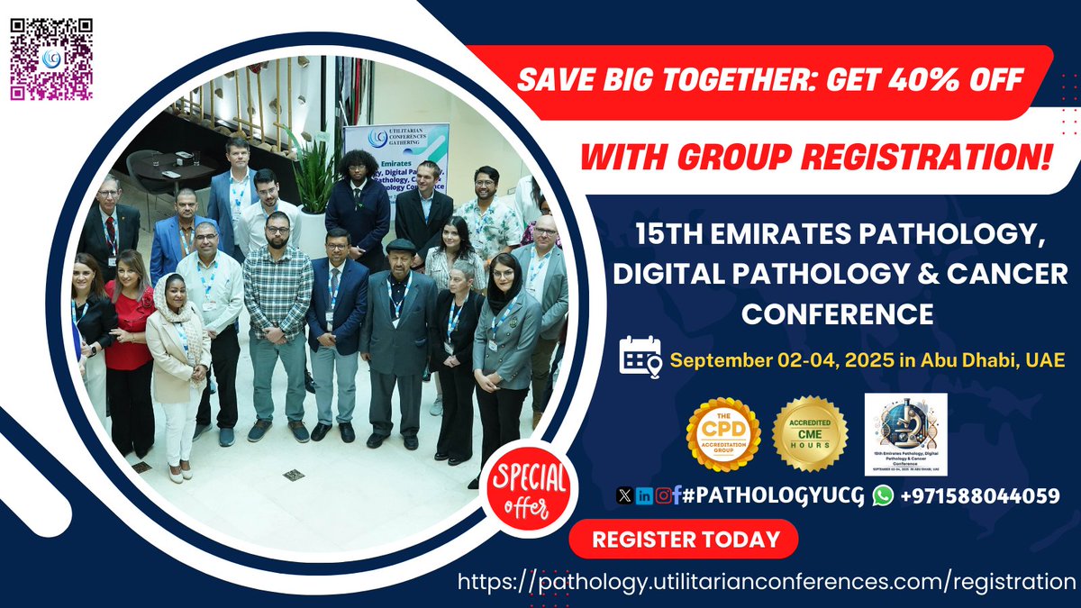 Gaur Priya (@epucgcongress) on Twitter photo Save Big Together: Get 40% Off with Group Registration
Join us at the 15th Emirates Pathology, Digital Pathology & Cancer Conference from Sep 2-4, 2025, in Abu Dhabi, UAE
pathology.utilitarianconferences.com/registration
#PathologyConference #DigitalPathology #CancerResearch #MedicalConference #AbuDhabi Save Big Together: Get 40% Off with Group Registration
Join us at the 15th Emirates Pathology, Digital Pathology & Cancer Conference from Sep 2-4, 2025, in Abu Dhabi, UAE
pathology.utilitarianconferences.com/registration
#PathologyConference #DigitalPathology #CancerResearch #MedicalConference #AbuDhabi