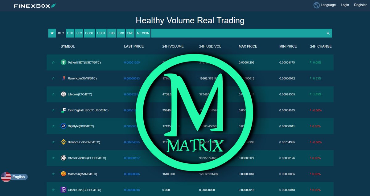 After trading #MATRIX on #DEX without any market manipulation whatsoever, we managed to move to #CEX and are now listed on #finexbox #Exchange