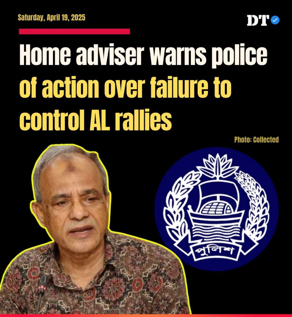konokahmed106's tweet photo. Home Affairs Adviser Jahangir Alam warned that disciplinary action would be taken against police officials if they fail to control future #Awami_League rallies. 
This vindictive response came after Awami League activists held a peaceful procession yesterday in Uttara, Dhaka. Such a blatant directive to suppress rallies of the country’s largest and most historic political party is nothing short of a confession that this government is using state machinery to roll over and crush the party.

The right to assemble and hold rallies is a constitutional guarantee for any legitimate political party. How could someone in such a respected position issue such an autocratic and fascist instruction? From day one, this Yunus-led, unconstitutional and illegitimate government has shown clear hostility toward Awami League supporters—treating them not only as political opponents but as if they are stripped of even basic human rights, let alone political ones.
#BangladeshCrisis 

@HCSarahCooke @EUAmbBangladesh @amnestysasia @AusHCBangladesh @GerAmbBD @State_SCA @usembassydhaka @FRauBangladesh @HCCanBangladesh @JusticeMakersBF @RomeIsabelle @MarieMasdupuy @SwedenAmbBD @deepscribble @VishnuNDTV @debdutta_c @palkisu @SamiraHussain15 @naomi2009 @gauravcsawant @smitaprakash @MaryLawlorhrds @OHCHRAsia @volker_turk  @CommissionerHR @fidh_en @ProfSuryaDeva @meeganguly