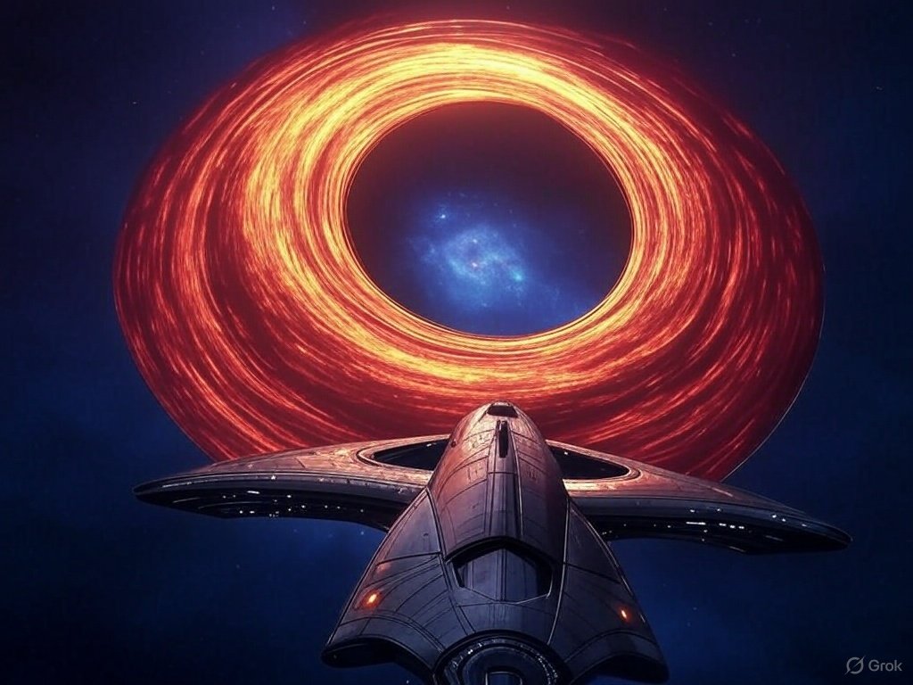 The event horizon loomed on the viewscreen, a perfect circle of absence framed by warped starlight. Calyptra’s accretion disk blazed, a ring of molten gold and crimson, its radiation held at bay by the Eidolon’s shields. “Spaghettification risk minimal,” Lin reported, her voice