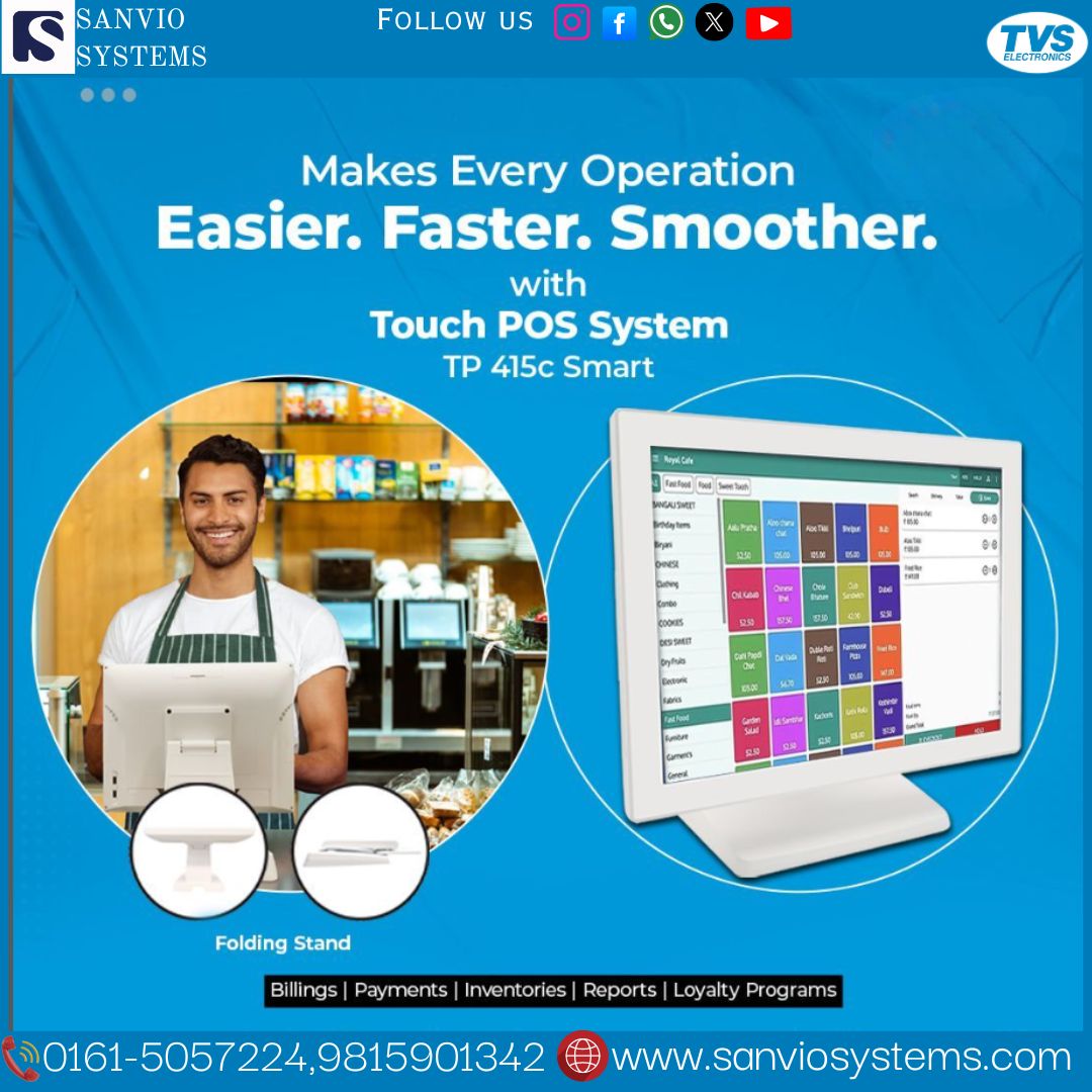 sanviosystems's tweet photo. If your POS system is holding your business, Sanvio Systems invites you to experience speed, power and style with our POS solution - TP 415C Smart Touch POS.
Contact Sanvio Systems,
π± 9815901342,π 0161-5057224
#SanvioSystems #TVSE #Sanvio #SmartPOS #TP415C #POSUpgrade https://t.co/Kwimn09t0T
