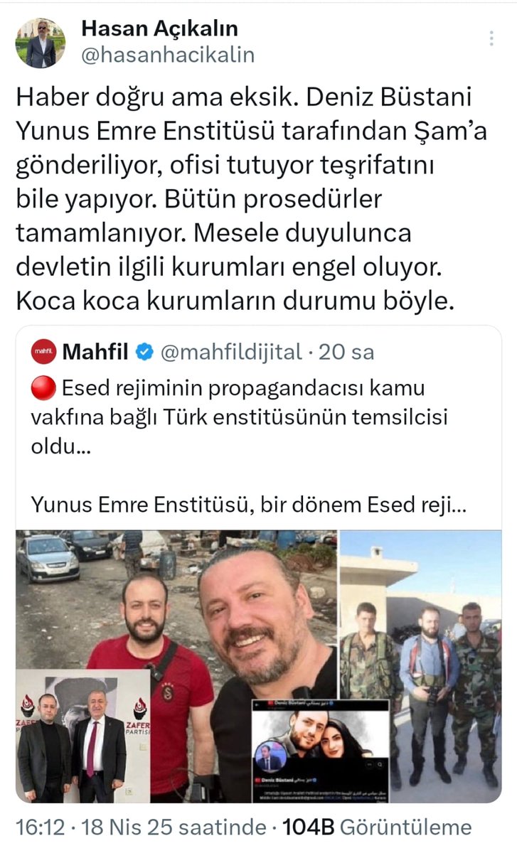 ismail_halis's tweet photo. Sonda söyleyeceğimi başta söyleyeyim 

Aslında, aşağıdaki twit dahil, onlarca, yüzlerce twiti "boşa düşürecek" bir "açıklama" twiti gelebilirdi mesela

Gelmedi.

"Bu iddialar asılsızdır" diyebilirdi @yeeorgtr Başkanı ..

Yapmadı, yapamayacak da muhtemelen 

**

Bir çok arkadaşımız dünden bu yana gerçekten önemli paylaşımlar yaptılar sağolsunlar, başka birşey söylemek isterim. 

**

Bu toprakların en temiz, 
en soylu, 
en berrak ilk ismi kimdir 
desek

Muhtemelen her siyasal, kültürel eğilimin söyleyeceği ilk isim

Yunus Emre'dir. 

Ya hu

Biz
Bu toprakların bin yılının 
en nezih, en duru ismi Yunus Emre'yi bile
hırsızlık, yolsuzluk, banka kasaları, onlarca açılmış hesapla kirlettik. 

Sanki hiç birşey olmamış gibi, üç gün "muhalifler" haber yaptı, silindi gitti öyle mi !

O kirli ağı bilenler, elbette sadece "kaçanlar" değildi.

Hangi kirli ağ, sadece bir kaç kişi ile yürüyebilmiştir ki ?

O kirli ağın bir tarafında olanlar, bugün farklı pozisyonlarda, aktif görevlerdeler, bilen biliyor...

Daha ötesi, olmaz dediğimiz ne varsa olabiliyor... 

Burada geçen hafta yazdım, nerdeyse hiç1 şey olmadı, 

"Nadir Ersoy", hangi pozisyonda, hangi bağlamda, nasıl 1 "oyunculuk" kurmuş ilgili kurum ve kişilere, sahne sahne yazdım.. Yazdım da ne oldu peki .. Kendi "yolumuzu, "yollarımızı" kapattığını, kapatacağını onlarca kez yaşadığımız halde, 
neden 
"yazıyorum" değil mi ..

(Hakikatın hatrı için
Devletimize, inancımıza olan ahdimiz için olsa gerek.. ) 

Şu net olarak görüldü 

"Nadir Ersoy" ve "Deniz Bustani" gibi Şebbiha örgütleyicisi karakterleri, 
muhafaza eden, 
onları, 
tahmin dahî edemeyeceğimiz adreslerde görevlendirebilecek etkinlikte olan birileri var, birilerinden daha ziyade
daha büyük güvenlik sorunu olan,  
bir ağ ve klik var.. 

(Algı, varlık, öncelik ve pozisyon kodlarınızda yer almadığı için) 
Anlayamacağınız şey şu. 

Burada ismi geçen, geçmeyen kurumlarımızın,
(o kurumlarımızın çatılarının anlamının )
tamamını, 
emin olun, sizlerden çok ama çok daha fazla önemsediğimiz için, o kurumların anlamı için bin türlü gayret ettiğimiz için, 
yazdıklarımız, 
yine önemsediğimiz için yazmadıklarımız ise 
bunun emin olun 38 kez katı filandır.. 

İyi hafta sonları dilerim☘️