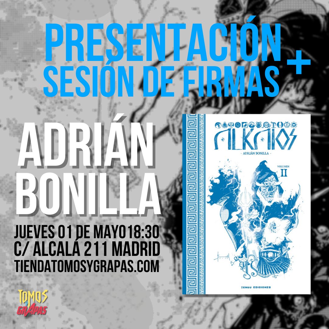 Acordaos de que ya mismo podéis RESERVAR 🔥 Vuestro ejemplar de ALKAIOS 🏛️ Para la próxima FIRMA presencial y online que tendremos con ADRÍAN BONILLA el día 1 de MAYO a las 18:30📚

No te quede sin el tuyo! 👉 tienda.tomosygrapas.com/es/95-FIRMAS