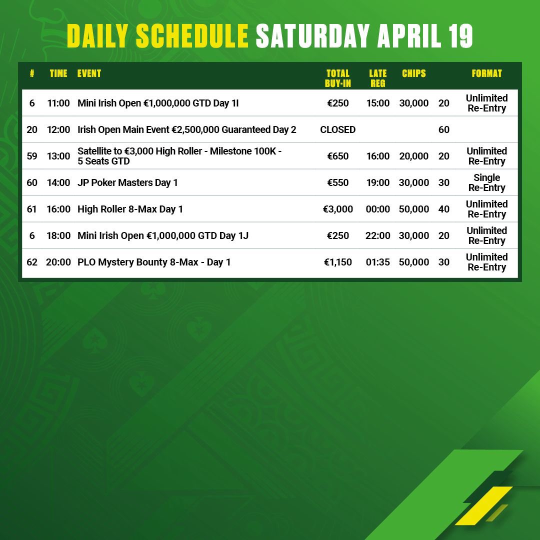 Irish Open (@irish_pokeropen) on Twitter photo It’s Day 2 of the Irish Open Main Event — the action is heating up! 🔥
Plenty more on the schedule too, from the Mini Irish Open to High Rollers and Mystery Bounties.
Tune in LIVE — Main Event streaming now on irishpokeropen.com
<a href="/PokerStarsUK/">PokerStars UK & IRE</a> <a href="/paddypowerpoker/">Paddy Power Poker</a> It’s Day 2 of the Irish Open Main Event — the action is heating up! 🔥
Plenty more on the schedule too, from the Mini Irish Open to High Rollers and Mystery Bounties.
Tune in LIVE — Main Event streaming now on irishpokeropen.com
<a href="/PokerStarsUK/">PokerStars UK & IRE</a> <a href="/paddypowerpoker/">Paddy Power Poker</a>
