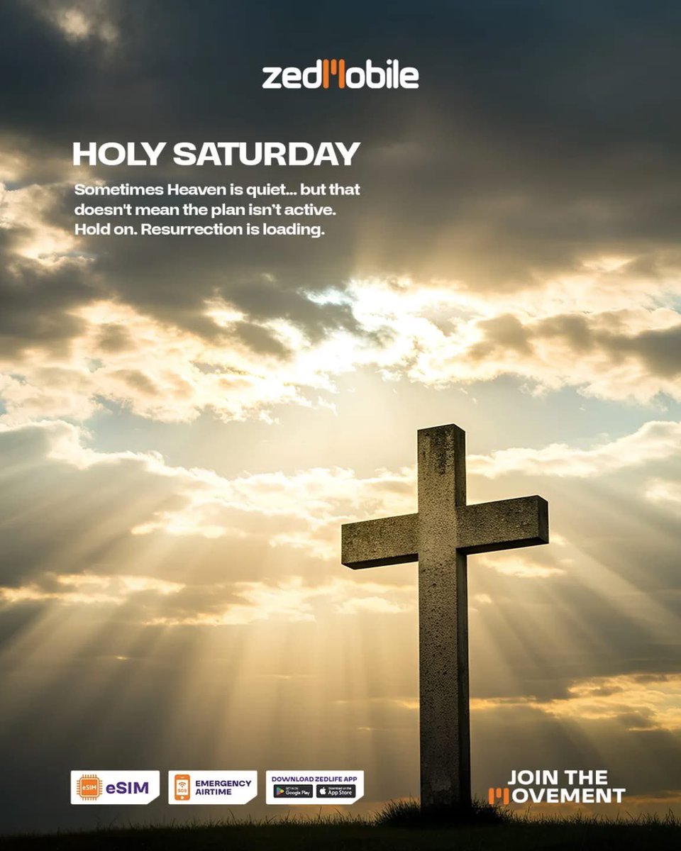 ZedMOfficial's tweet photo. Happy Holy Saturday✨ It might be quiet today but sunday is coming 🔥🔥
#Zedmobile #StayConnected #JoinTheMovement #HolySaturday https://t.co/07vJtK17Ky