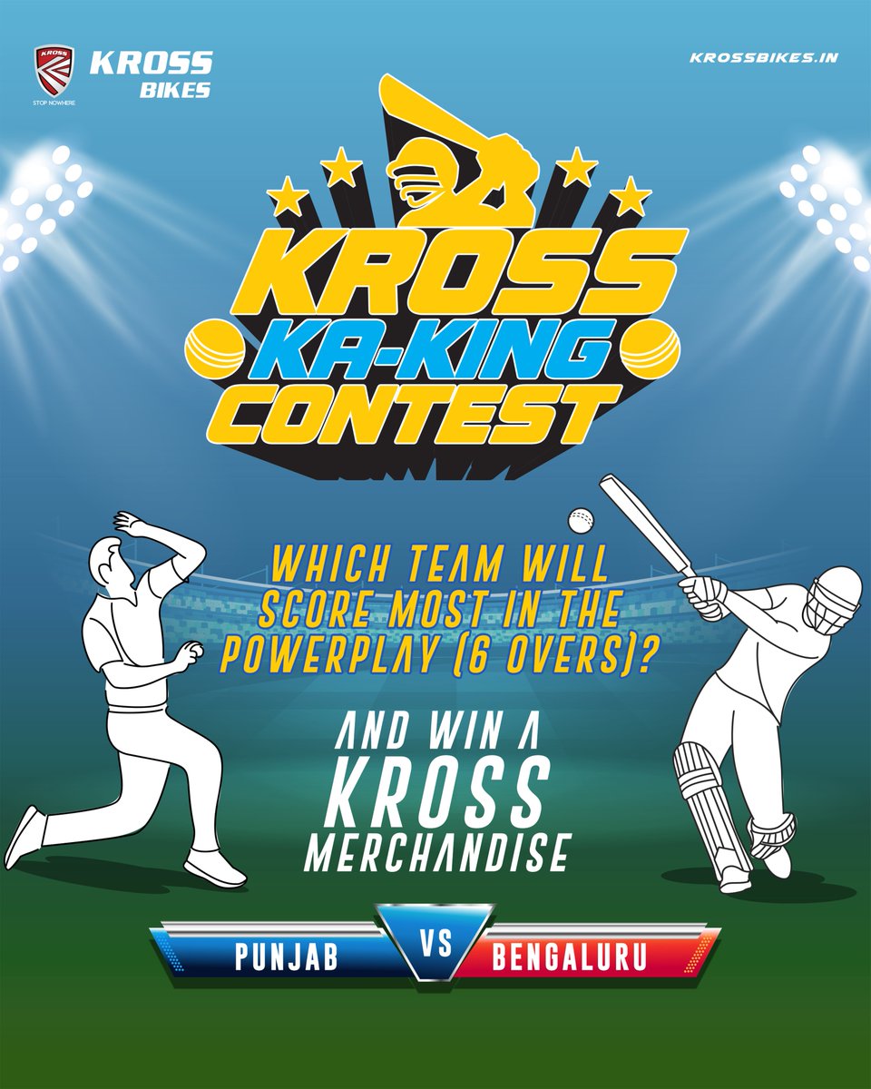 Kross_Bikes's tweet photo. Powerplay Prediction! ๐ฅ
Punjab ๐ Bengaluru โ Whoโll dominate the first 6 overs?
Comment your guess to win Kross merchandise!๐๐ฅ
Follow @KrossBikes
Tag 3 friends
Use #WinWithKross
โณ Closes 3PM, 20/04/25
#KrossKaKing #IPL2025 #ContestAlert https://t.co/bU4E51tXMj