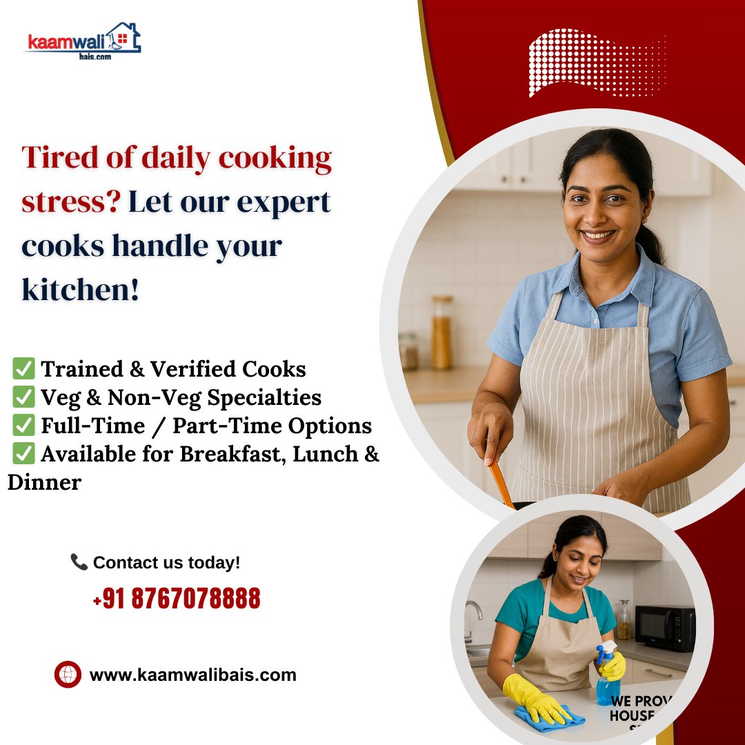 kaamwalibais's tweet image. 📷 Looking for a Cook at Home?
We provide verified, experienced cooks for your kitchen needs.
Breakfast, Lunch, Dinner – all sorted!
📷 +91 8767078888
📷 kaamwalibais.com
#CookService #MaidAgency #DomesticHelp #kaamwalibais #maidservice