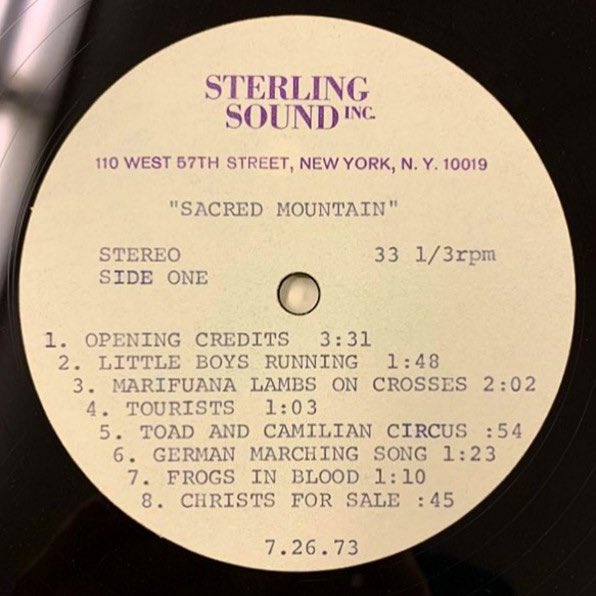 AndyVotel's tweet photo. NEVER RELEASED HOLY MOUNTAIN tracks by both Don Cherry and Ronald Frangipane from the ultra rare Jodorowsky film acetate, aired exclusively in today’s 100th episode edition of my monthly #Randomonium radio show for @NTSlive (from 1pm, U.K. time, channel 2) https://t.co/hD9NbP7S8m