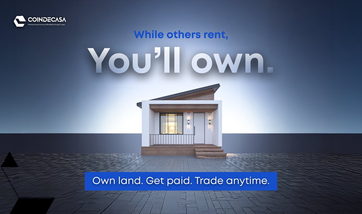 coindecasa's tweet photo. Why rent when you can own?
Step into the future of real estate with Coin De Casa – where every token brings you closer to land ownership.
Own land. Earn passive income. Trade anytime.
#cdc #RealEstateReimagined #Web3Homes #CryptoInvesting #CoinDeCasa #RWA https://t.co/v0khWaA1Eo