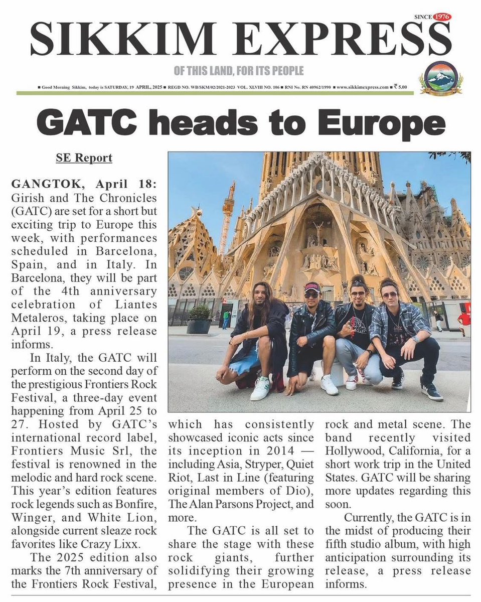 Girish and The Chronicles (GATC) are set for a short but exciting trip to Europe this week, with performances scheduled in Barcelona, Spain, and in Italy.

sikkimexpress.com/news-details/g…