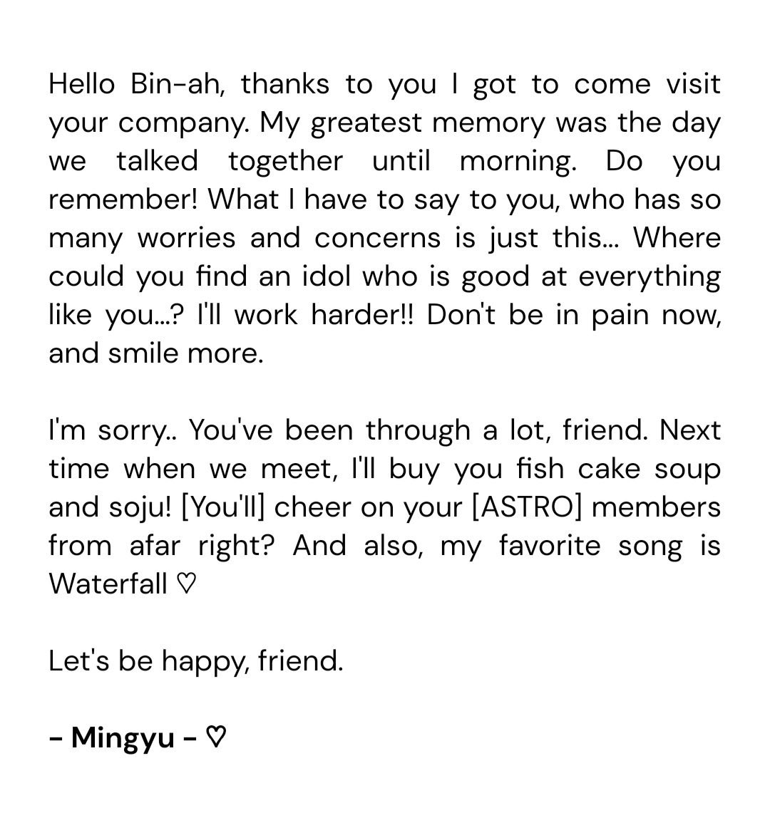 bringing back mingyu’s letter to moonbin 🌙🤍 

(cr to gyumedia for the translation)