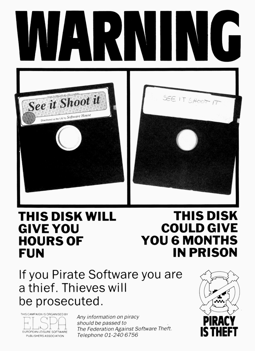 MuseumCommodore's tweet photo. How many people do you know who went to prison for copying Commodore 64 games? (1990 advertisement) https://t.co/fm1x15AEhG