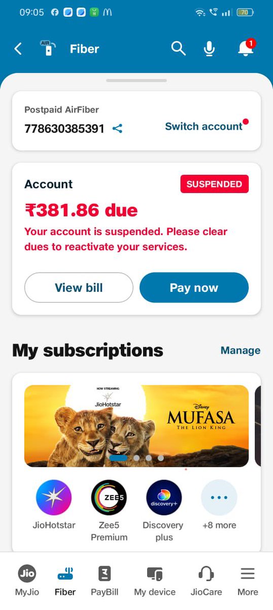 Neeraj0506's tweet photo. @reliancejio pathetic, Paid ₹381.86 as shown on the app to reactivate my connection, but nothing happened. Visited local office, now they demand 6 months’ payment to activate. App misled me, and now they claim I requested cancellation—NEVER DID @RelianceJio @reliancegroup https://t.co/tnDpiEBFKb