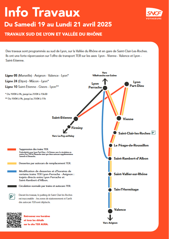assoARDSL's tweet image. Opération coup de poing de @SNCFReseau pendant le week-end pascal sur la rive gauche du Rhône entre @villedelyon et #SaintFons et en gare de #SaintClairduRhône.
⚠️ Le trafic @SNCFTERAURA entre @villedelyon @VilledeVienne @VilledeValence et @saint_etienne_ est très impacté.