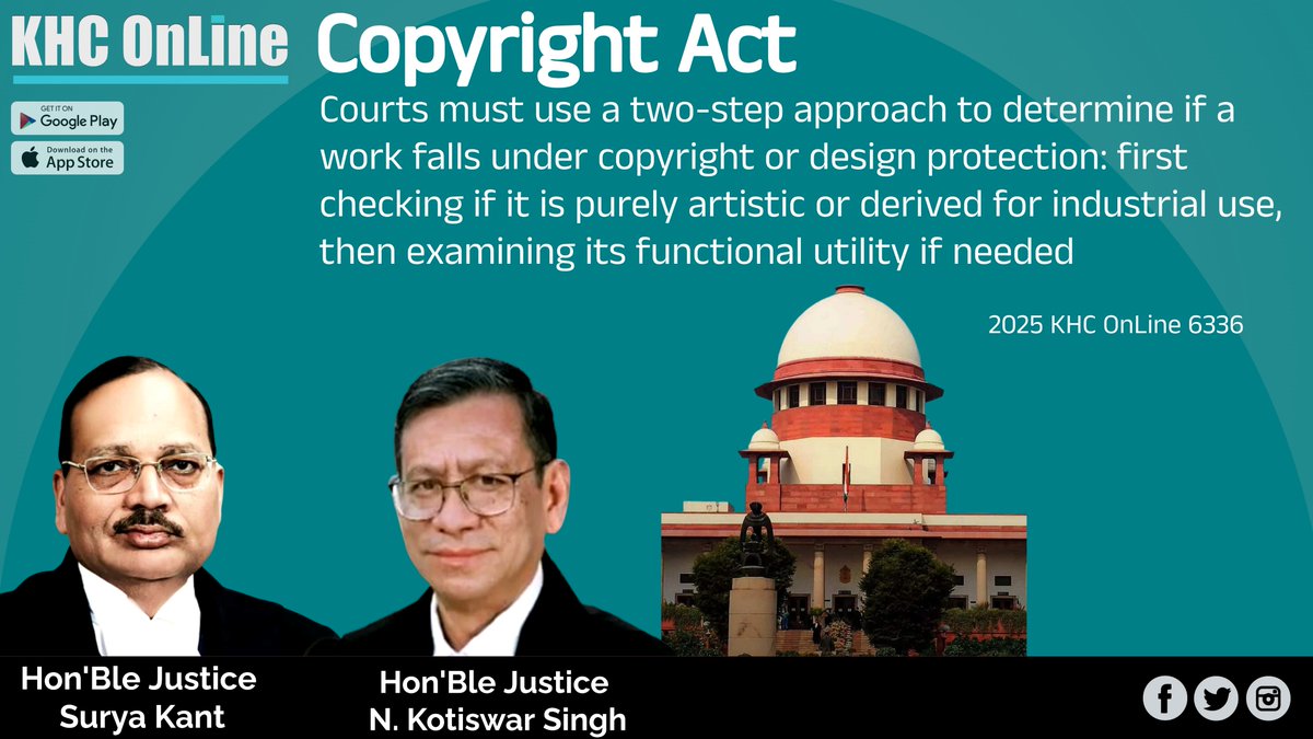 khconline1's tweet image. #CopyrightVsDesign #IntellectualProperty #ArtisticWork #IndustrialDesign #FunctionalUtilityTest #TwoStepApproach #CopyrightActIndia #DesignProtection #IPLaw