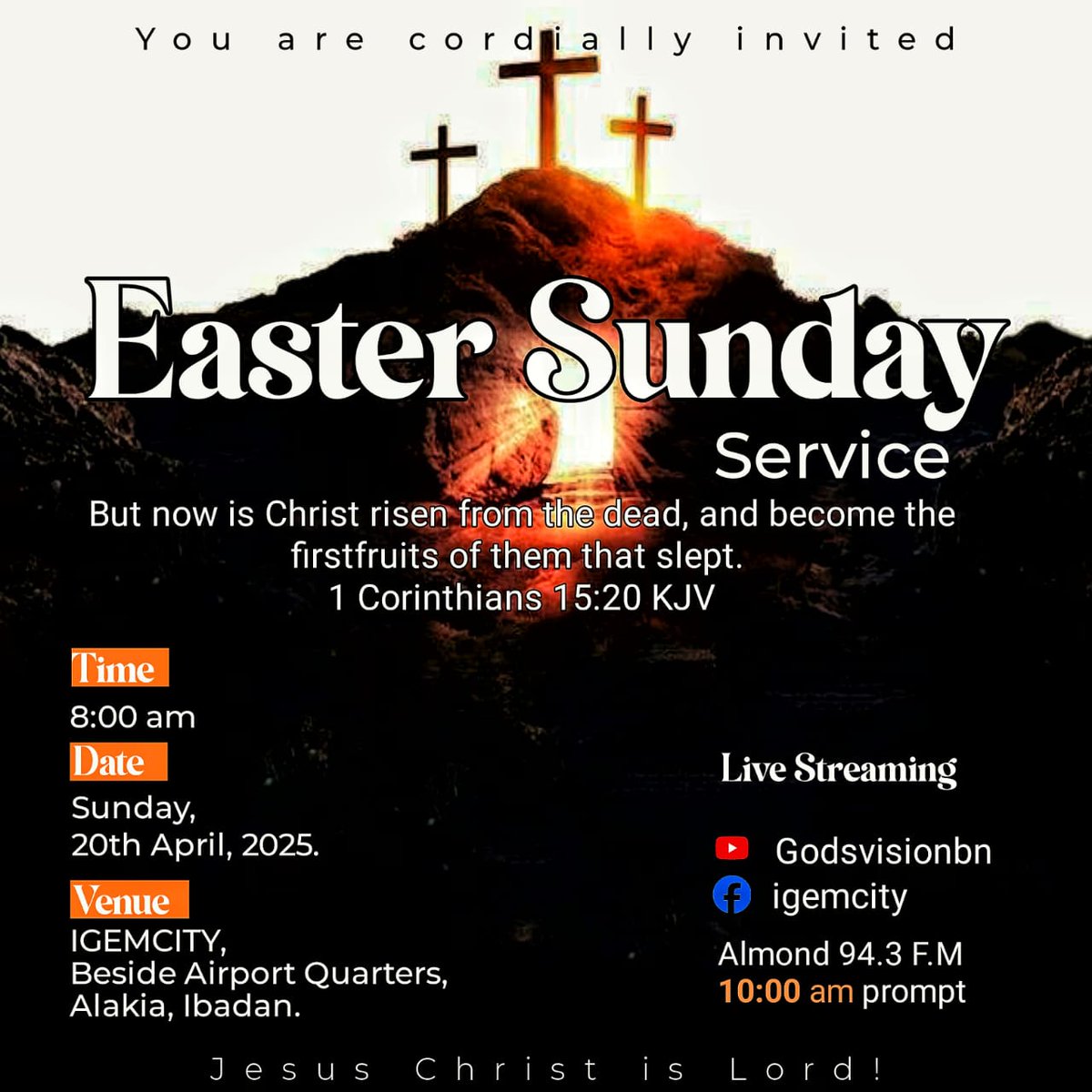 igemcity's tweet photo. He is risen! Join us this Easter Sunday as we celebrate the victory of life over death! #igem #SundayService #easter #jesus #victory #HeIsRisen https://t.co/UaozyP6Q0P