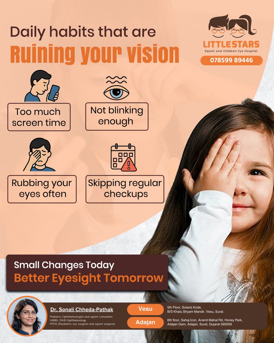 LittleStarsEye's tweet photo. 🚨 Are your daily habits damaging your vision?
You might be hurting your eyes without realizing it! ❌
 Too much screen time
 Not blinking enough
 Rubbing your eyes
 Skipping checkups
Small changes today = Healthier eyes tomorrow! 
#ScreenTimeStruggles #HealthyVisionTips https://t.co/zX4UhVWNT5